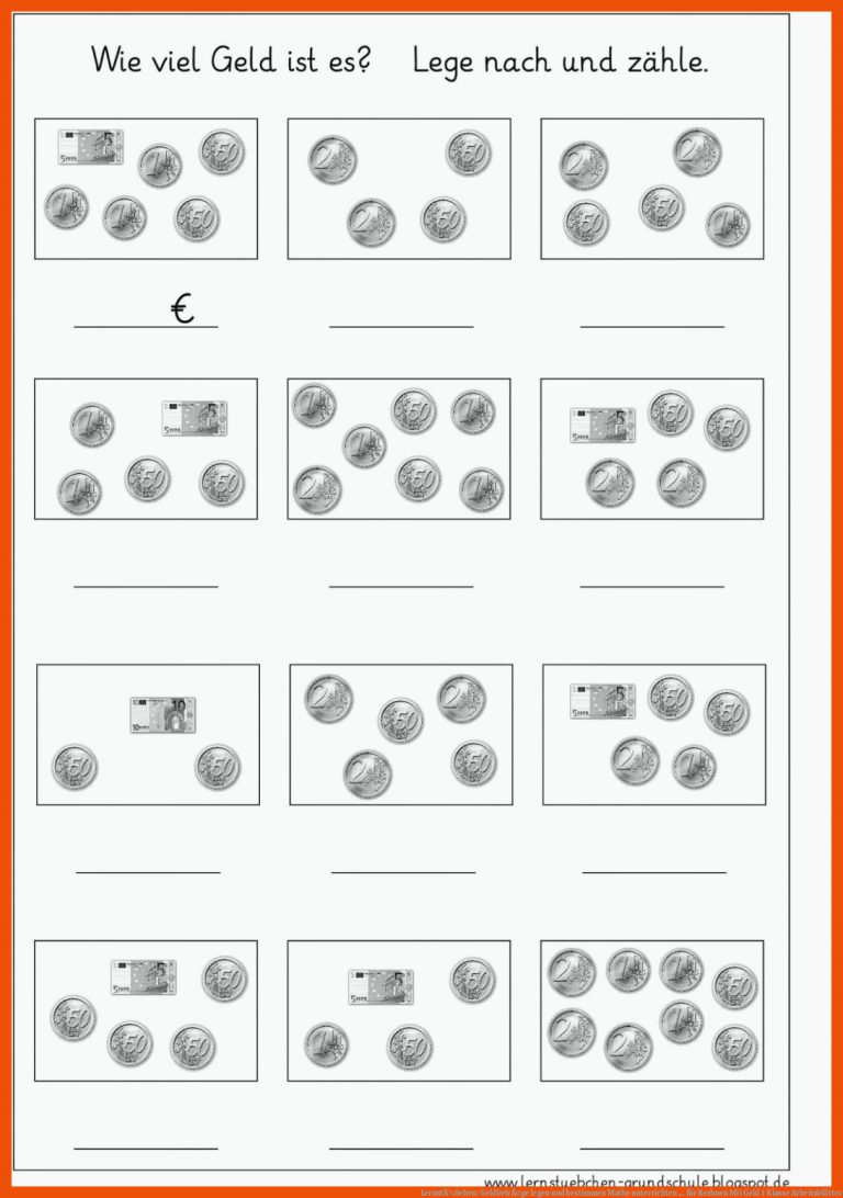 LernstÃ¼bchen: GeldbetrÃ¤ge legen und bestimmen | Mathe unterrichten ... für rechnen mit geld 1 klasse arbeitsblätter