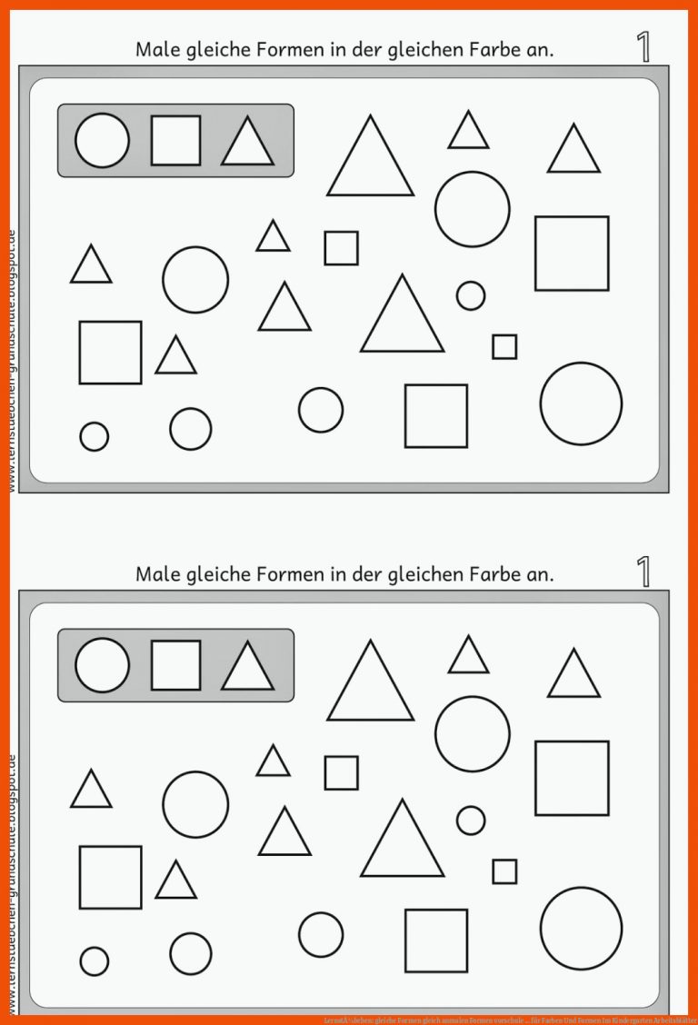 LernstÃ¼bchen: gleiche Formen gleich anmalen | Formen vorschule ... für farben und formen im kindergarten arbeitsblätter