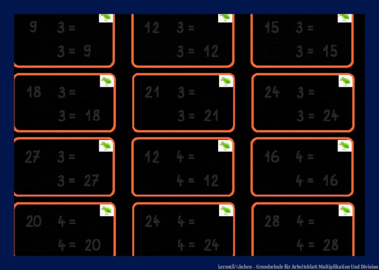 LernstÃ¼bchen - Grundschule Fuer Arbeitsblatt Multiplikation Und Division