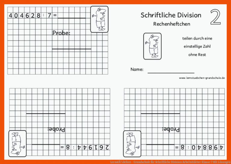 LernstÃ¼bchen - Grundschule für schriftliche division arbeitsblätter klasse 7 mit lösungen