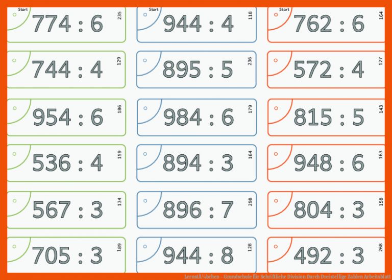 LernstÃ¼bchen - Grundschule für schriftliche division durch dreistellige zahlen arbeitsblatt