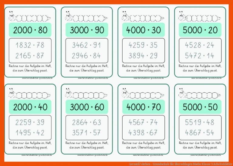 LernstÃ¼bchen - Grundschule für überschlagen mathe klasse 3 arbeitsblätter