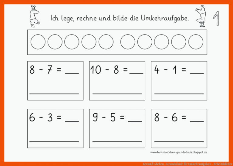 LernstÃ¼bchen - Grundschule für umkehraufgaben - arbeitsblätter