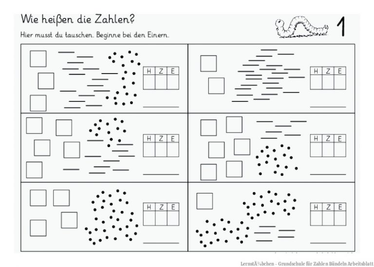 LernstÃ¼bchen - Grundschule für Zahlen Bündeln Arbeitsblatt