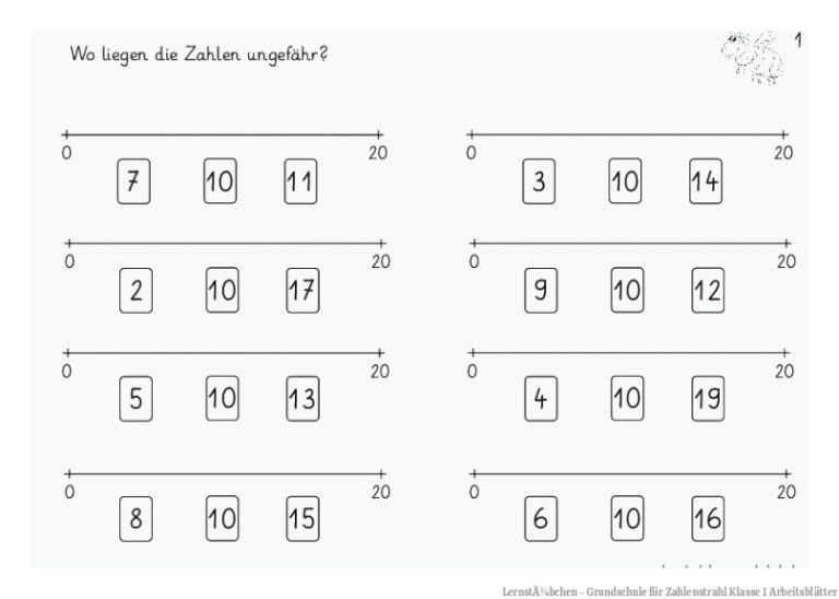 LernstÃ¼bchen - Grundschule für Zahlenstrahl Klasse 1 Arbeitsblätter