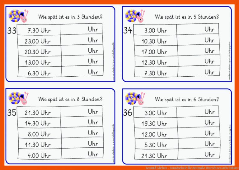 LernstÃ¼bchen - Grundschule Fuer Zeitmaße Umrechnen Arbeitsblatt