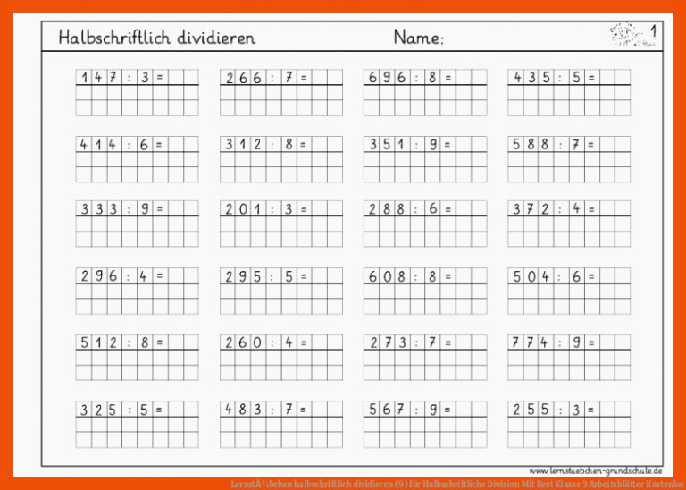 LernstÃ¼bchen | halbschriftlich dividieren (9) für halbschriftliche division mit rest klasse 3 arbeitsblätter kostenlos