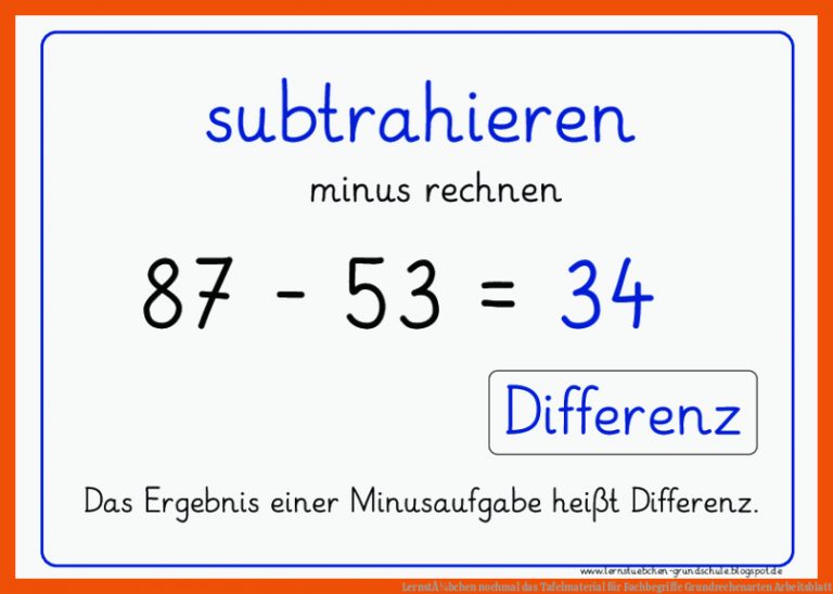 LernstÃ¼bchen | nochmal das Tafelmaterial für fachbegriffe grundrechenarten arbeitsblatt