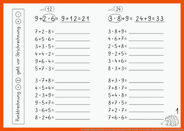 LernstÃ¼bchen Punkt Vor Strichrechnung (1) Fuer Punkt Vor Strichrechnung Klasse 3 Arbeitsblätter