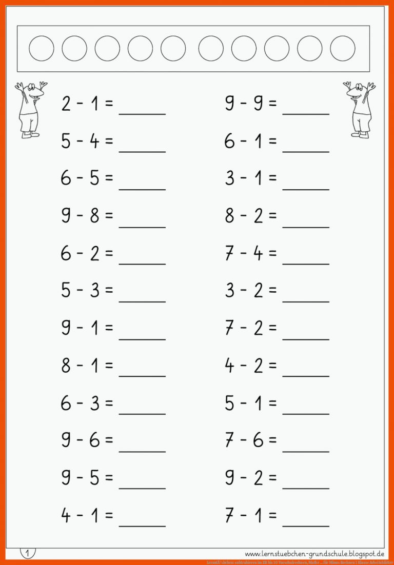 LernstÃ¼bchen: subtrahieren im ZR bis 10 | Vorschulrechnen, Mathe ... für minus rechnen 1 klasse arbeitsblätter