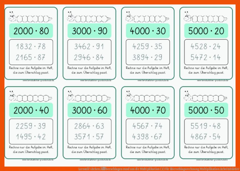 LernstÃ¼bchen | Ãberschlagen rund um die Multiplikation (2) für überschlagsrechnung multiplikation arbeitsblätter