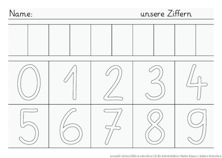 LernstÃ¼bchen | Ziffern schreiben (2) für Arbeitsblätter Mathe Klasse 1 Zahlen Schreiben