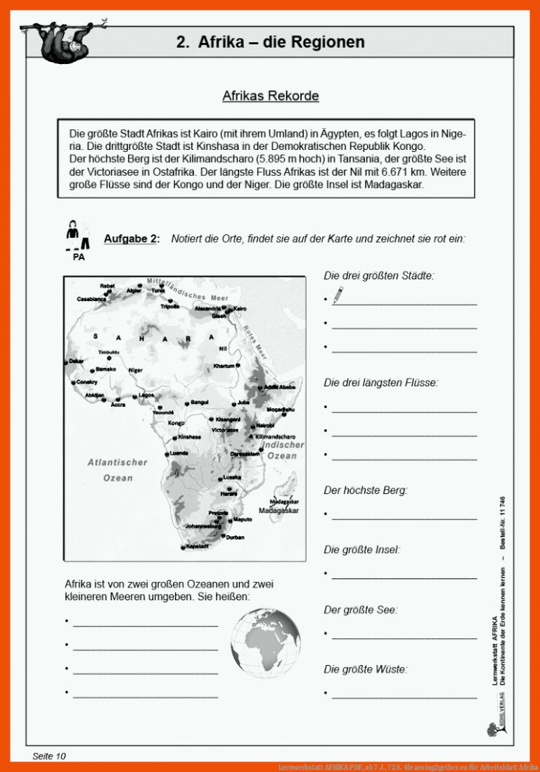 Lernwerkstatt AFRIKA PDF, ab 7 J., 72 S. | 4learning2gether.eu für arbeitsblatt afrika