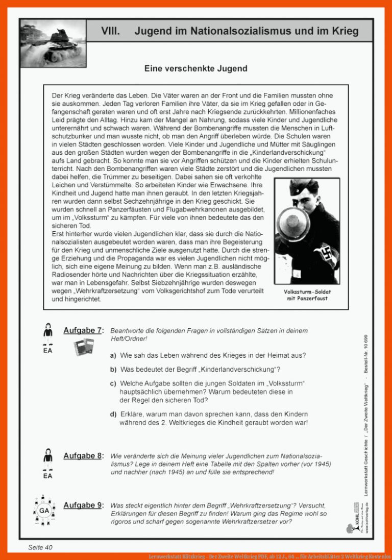 Lernwerkstatt Blitzkrieg - Der Zweite Weltkrieg PDF, ab 12 J., 64 ... für arbeitsblätter 2 weltkrieg kostenlos