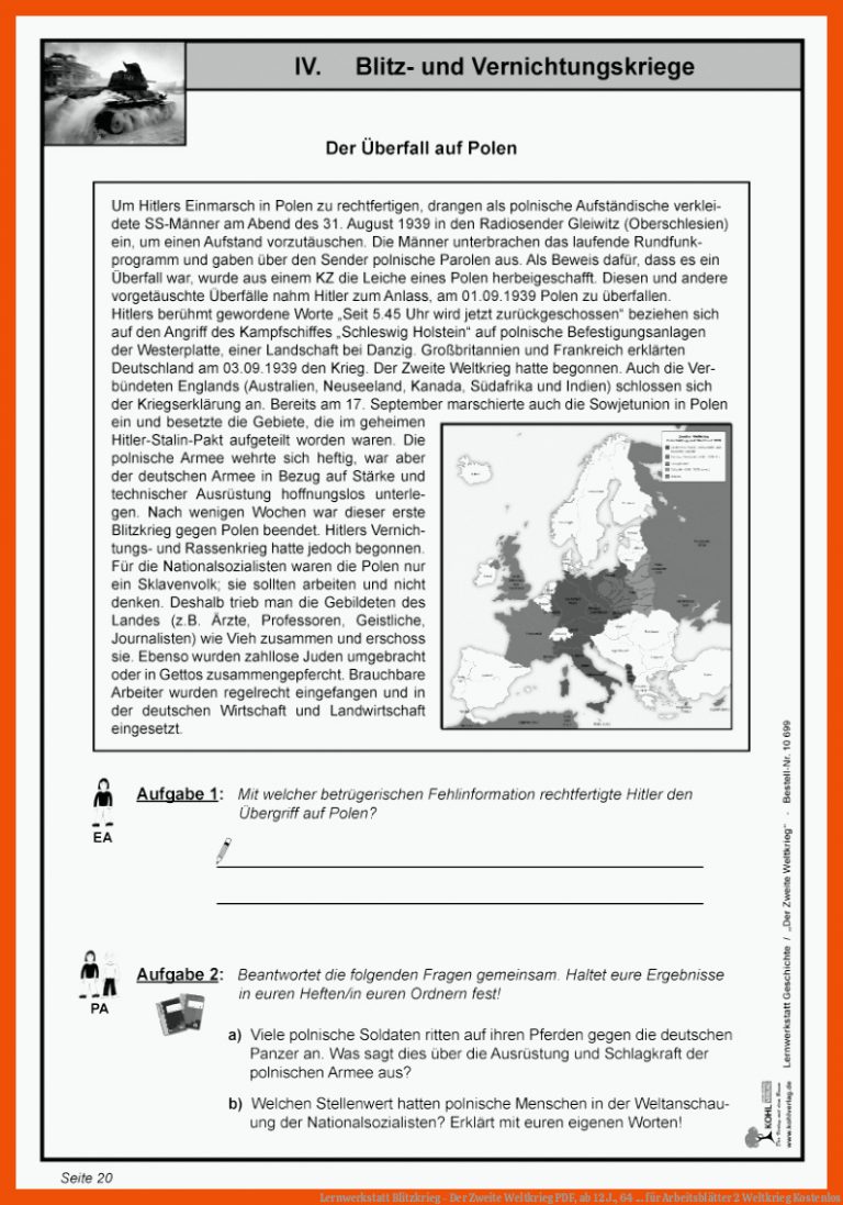 Lernwerkstatt Blitzkrieg - Der Zweite Weltkrieg PDF, ab 12 J., 64 ... für arbeitsblätter 2 weltkrieg kostenlos
