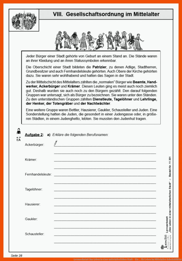 Lernwerkstatt Das Leben In Einer Mittelalterlichen Stadt - Ein ... Fuer Leben Im Mittelalter Arbeitsblätter