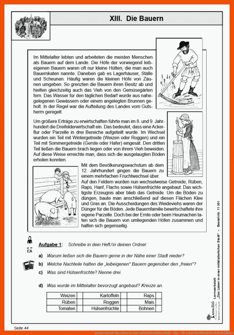 Lernwerkstatt Das Leben in einer mittelalterlichen Stadt - Ein ... für leben im mittelalter arbeitsblätter