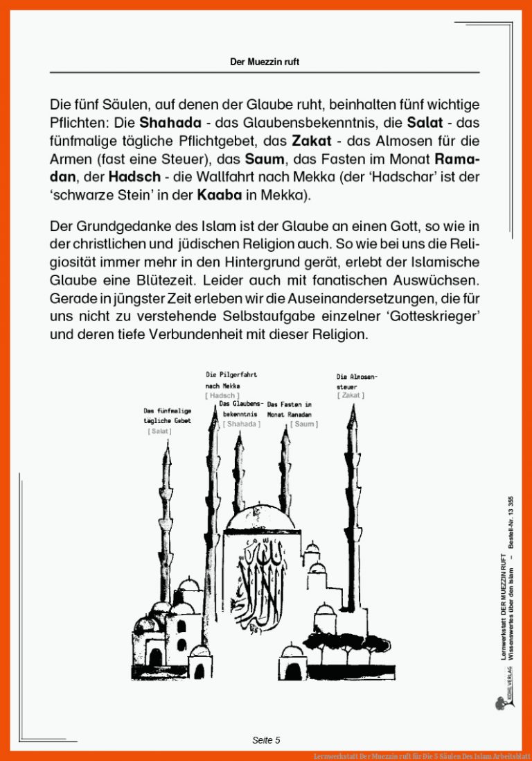 Lernwerkstatt Der Muezzin ruft für die 5 säulen des islam arbeitsblatt
