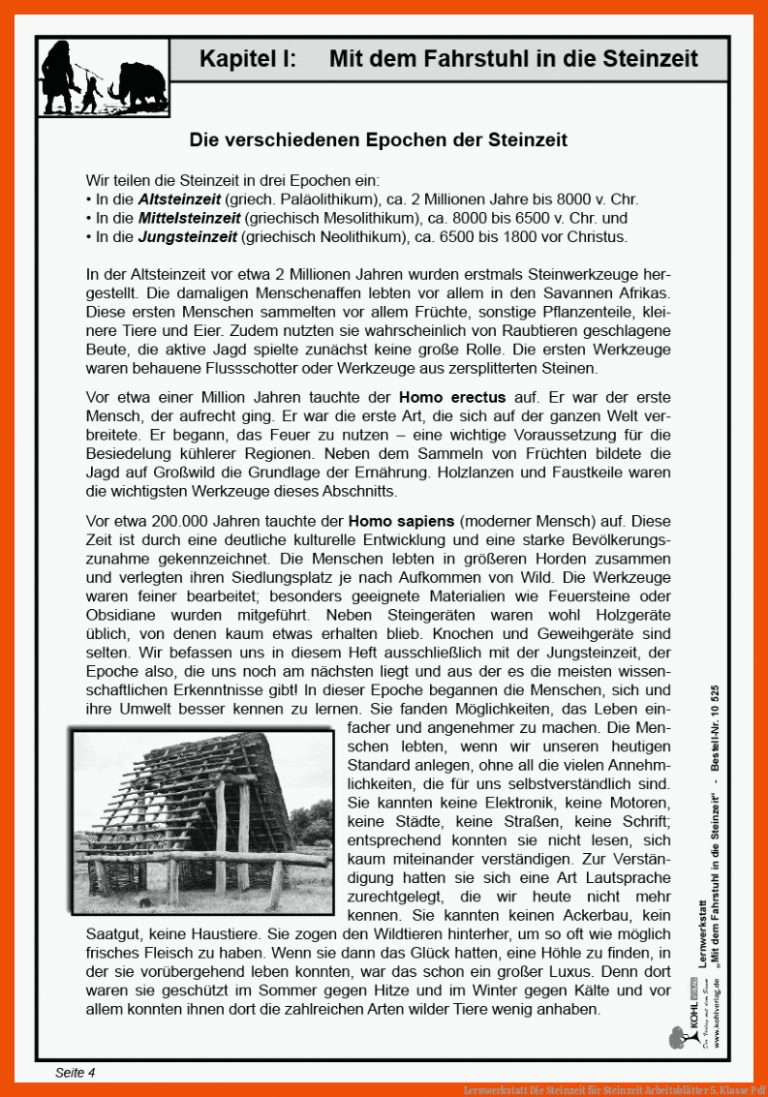 Lernwerkstatt Die Steinzeit für steinzeit arbeitsblätter 5. klasse pdf