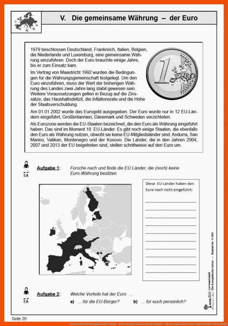 Lernwerkstatt EuropÃ¤ische Union - Den europÃ¤ischen Staatenbund ... für europäische union arbeitsblätter kostenlos