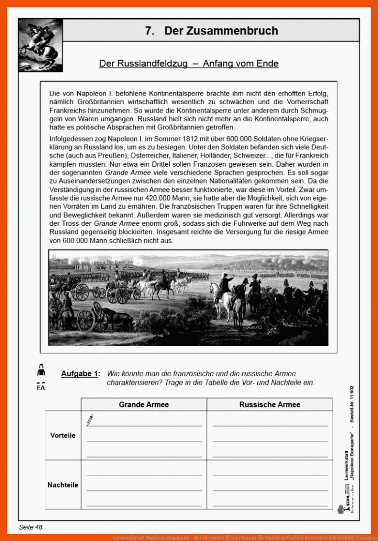 Lernwerkstatt Napoleon Bonaparte - Der Herrscher Ã¼ber Europa für napoleon und die deutschen arbeitsblatt lösungen