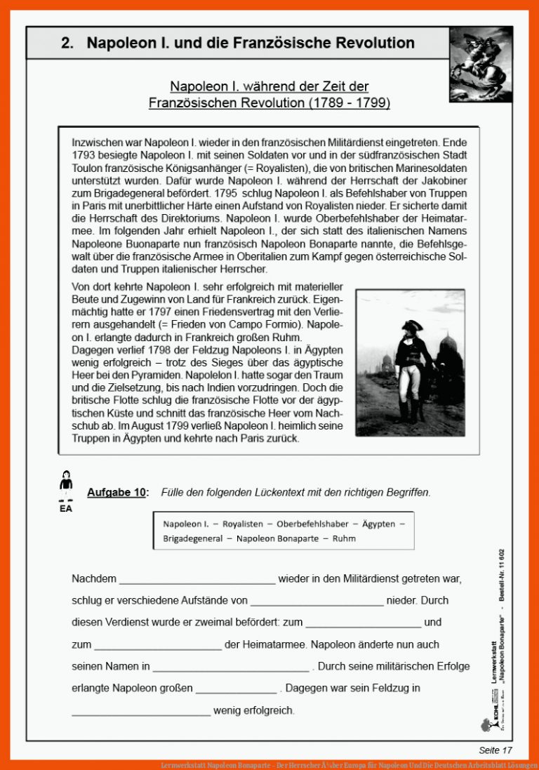 Lernwerkstatt Napoleon Bonaparte - Der Herrscher Ã¼ber Europa Fuer Napoleon Und Die Deutschen Arbeitsblatt Lösungen