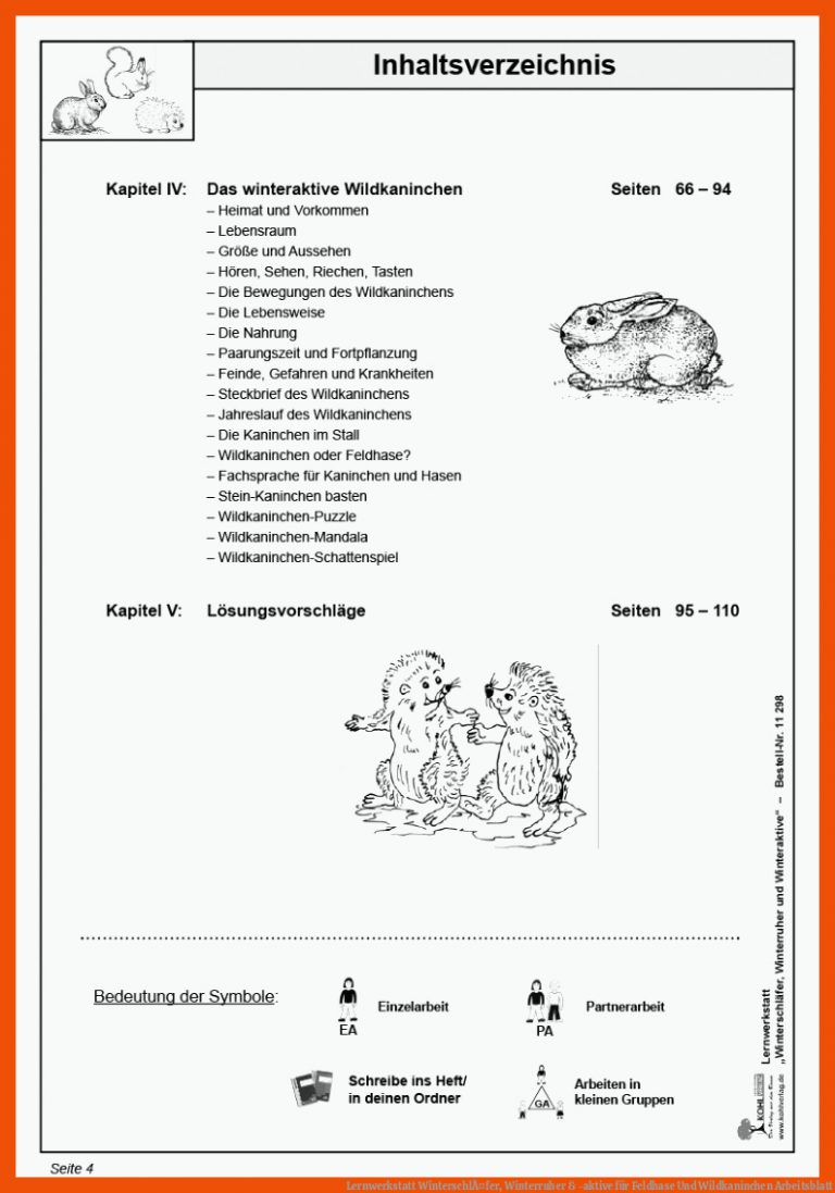 Lernwerkstatt WinterschlÃ¤fer, Winterruher & -aktive Fuer Feldhase Und Wildkaninchen Arbeitsblatt