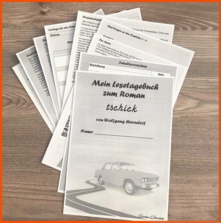 Lesetagebuch Zum Roman Tschick - Sandras Ideenkiste - Kostenloses ... Fuer Tschick Arbeitsblätter Lösungen