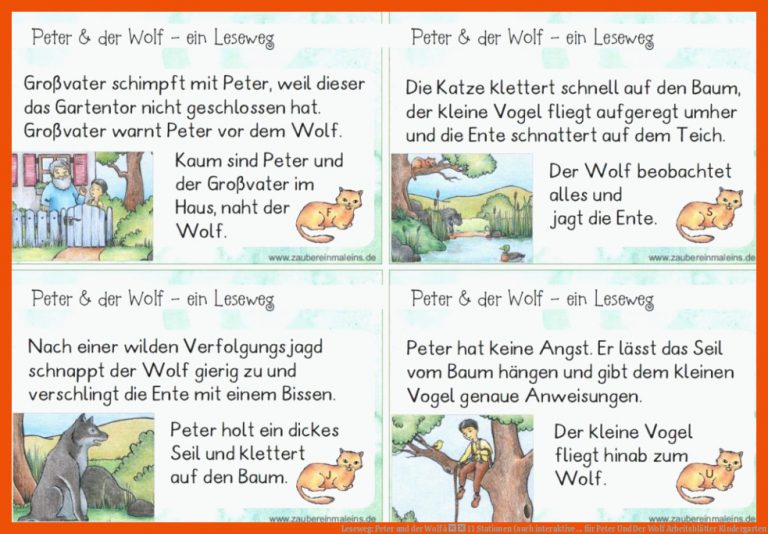 Leseweg: Peter und der Wolf â 11 Stationen (auch interaktive ... für peter und der wolf arbeitsblätter kindergarten