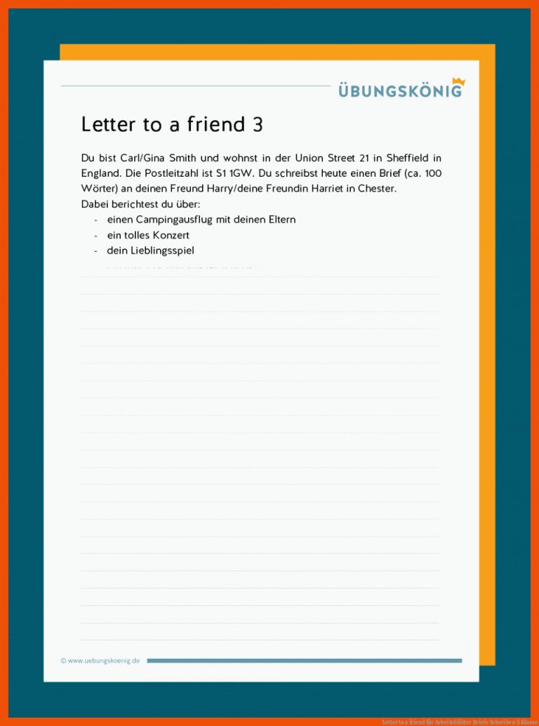 Letter to a friend für arbeitsblätter briefe schreiben 5 klasse