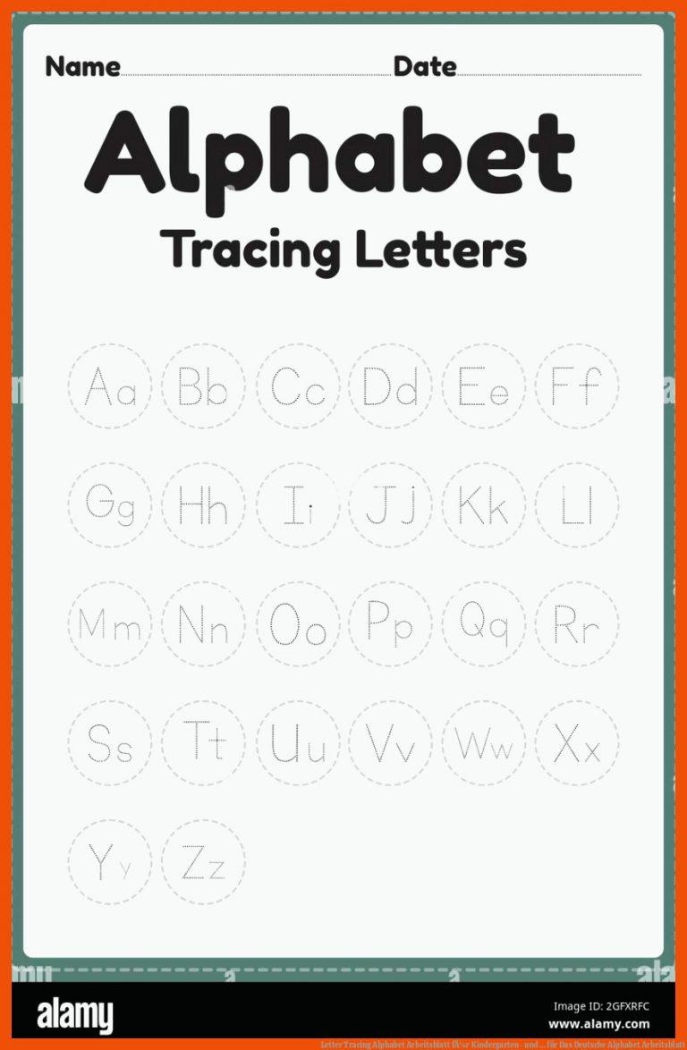 Letter Tracing Alphabet Arbeitsblatt fÃ¼r Kindergarten- und ... für das deutsche alphabet arbeitsblatt