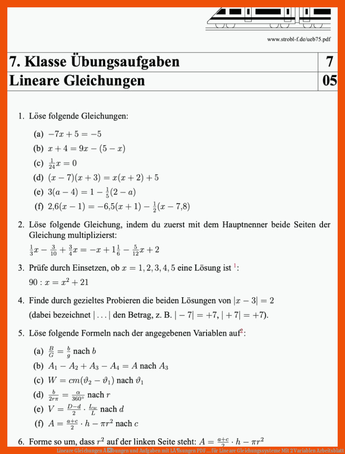 Lineare Gleichungen Ãbungen und Aufgaben mit LÃ¶sungen | PDF ... für lineare gleichungssysteme mit 2 variablen arbeitsblatt