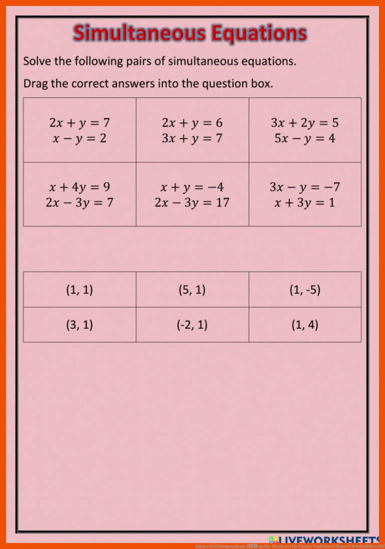 Lineare Gleichungssysteme â mathe-lernen.net für lineare funktionen klasse 8 arbeitsblätter pdf