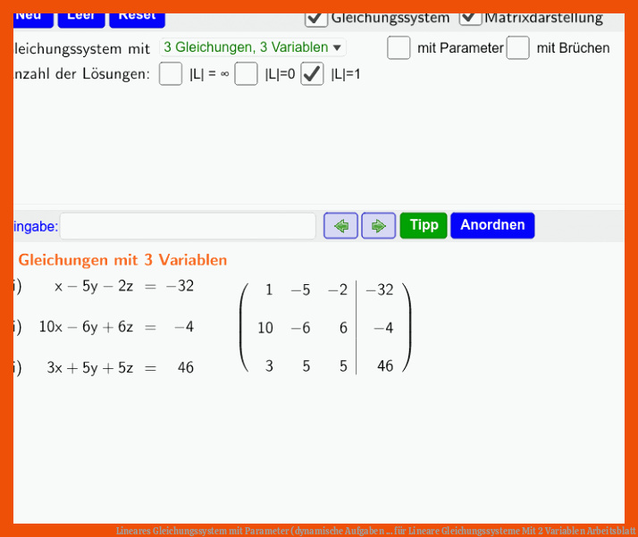Lineares Gleichungssystem mit Parameter (dynamische Aufgaben ... für lineare gleichungssysteme mit 2 variablen arbeitsblatt