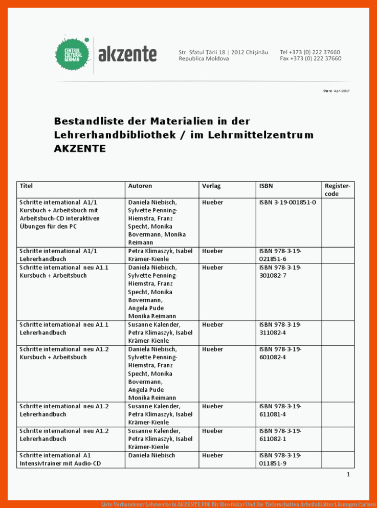 Liste Vorhandener Lehrwerke in AKZENTE | PDF für rico oskar und die tieferschatten arbeitsblätter lösungen carlsen