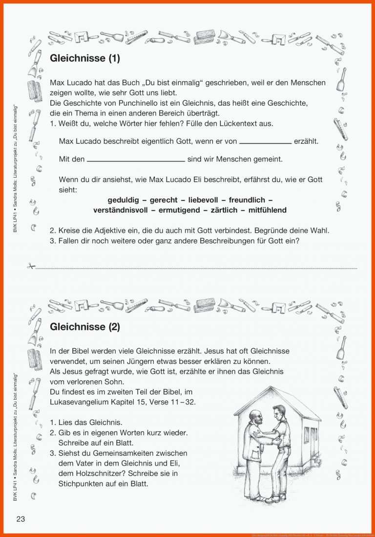 Literaturprojekt Du Bist Einmalig: Mit theaterstÃ¼ck. 2.-3. Klasse ... Fuer Du Bist Einmalig Max Lucado Arbeitsblatt
