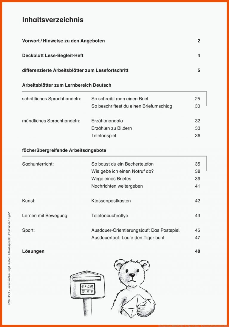 Literaturprojekt zu JANOSCH Post fÃ¼r den Tiger: 1./2. Klasse ... für streiten und versöhnen arbeitsblätter