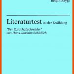 Literaturtest "der Sprachabschneider" Von Hans Joachim SchÃ¤dlich Fuer Der Sprachabschneider Arbeitsblätter
