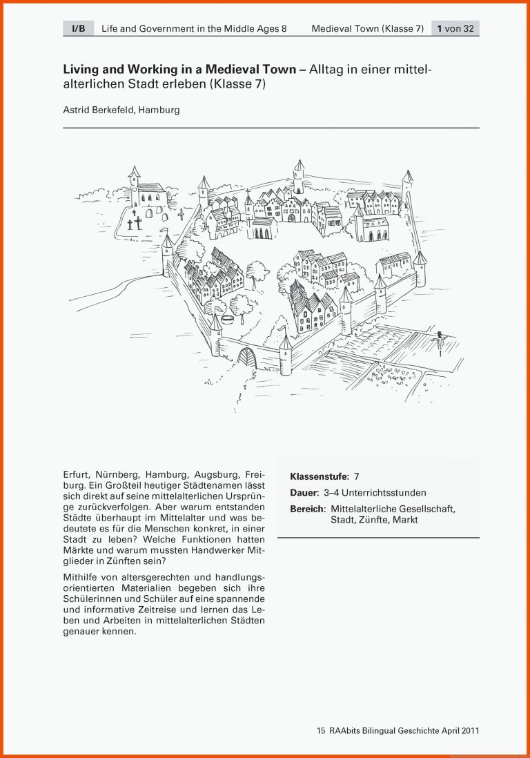 Living and Working in a Medieval Town für geschichte arbeitsblätter klasse 7