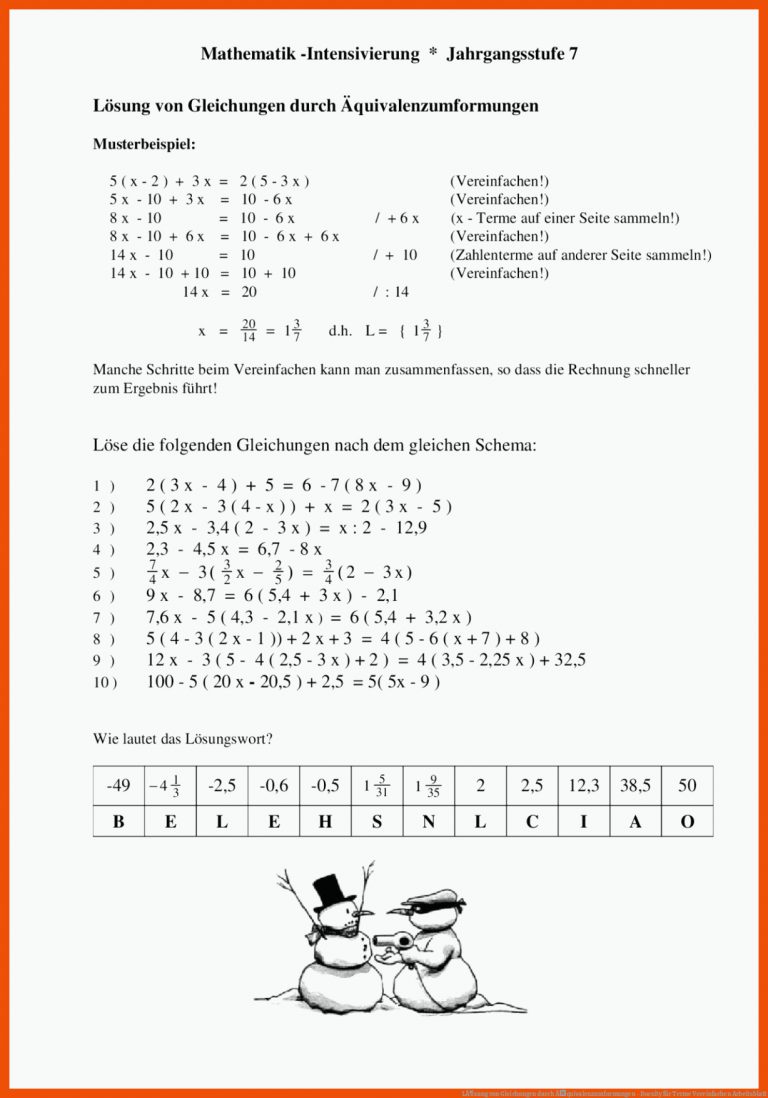LÃ¶sung von Gleichungen durch Ãquivalenzumformungen - Docsity für terme vereinfachen arbeitsblatt