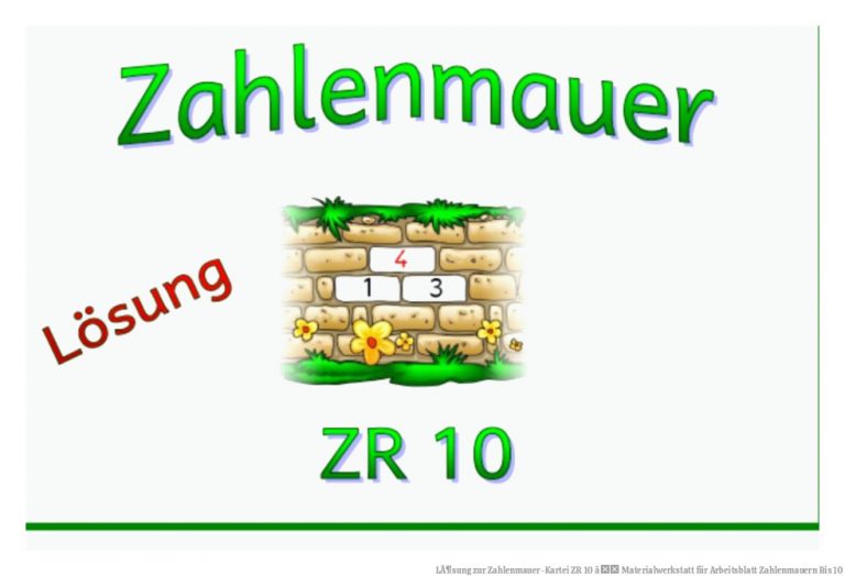 LÃ¶sung zur Zahlenmauer-Kartei ZR 10 â Materialwerkstatt für Arbeitsblatt Zahlenmauern Bis 10