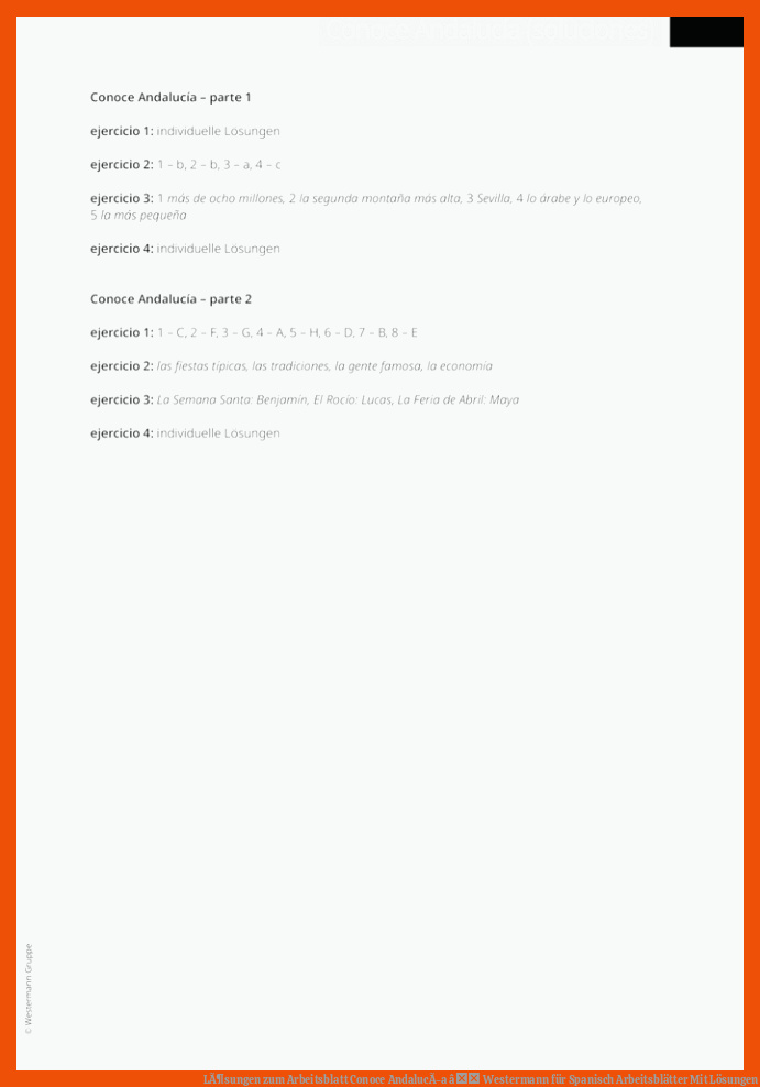 LÃ¶sungen zum Arbeitsblatt Conoce AndalucÃ­a â Westermann für spanisch arbeitsblätter mit lösungen