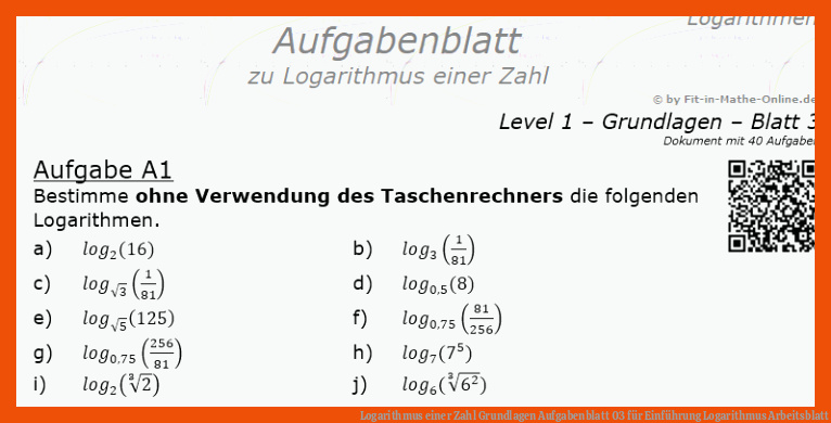 Logarithmus einer Zahl Grundlagen Aufgabenblatt 03 für einführung logarithmus arbeitsblatt