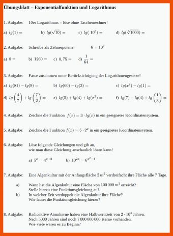 16 Einführung Logarithmus Arbeitsblatt