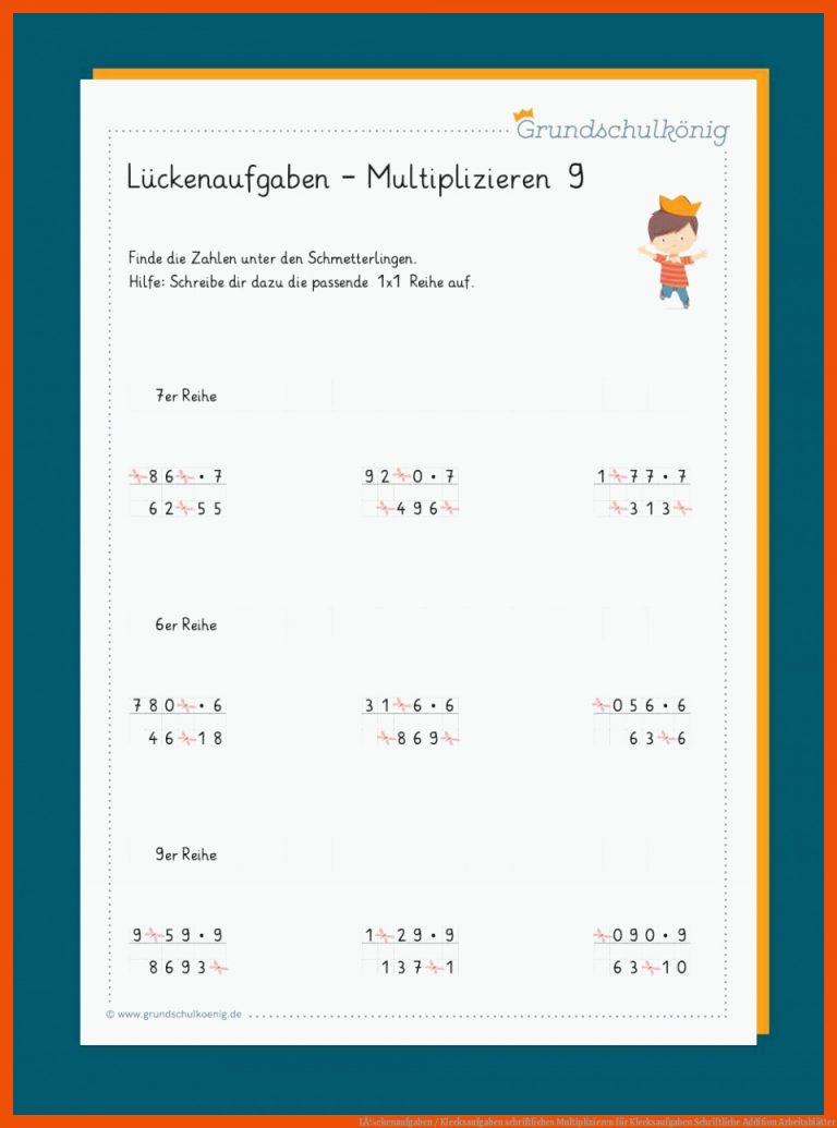 LÃ¼ckenaufgaben / Klecksaufgaben schriftliches Multiplizieren für klecksaufgaben schriftliche addition arbeitsblätter