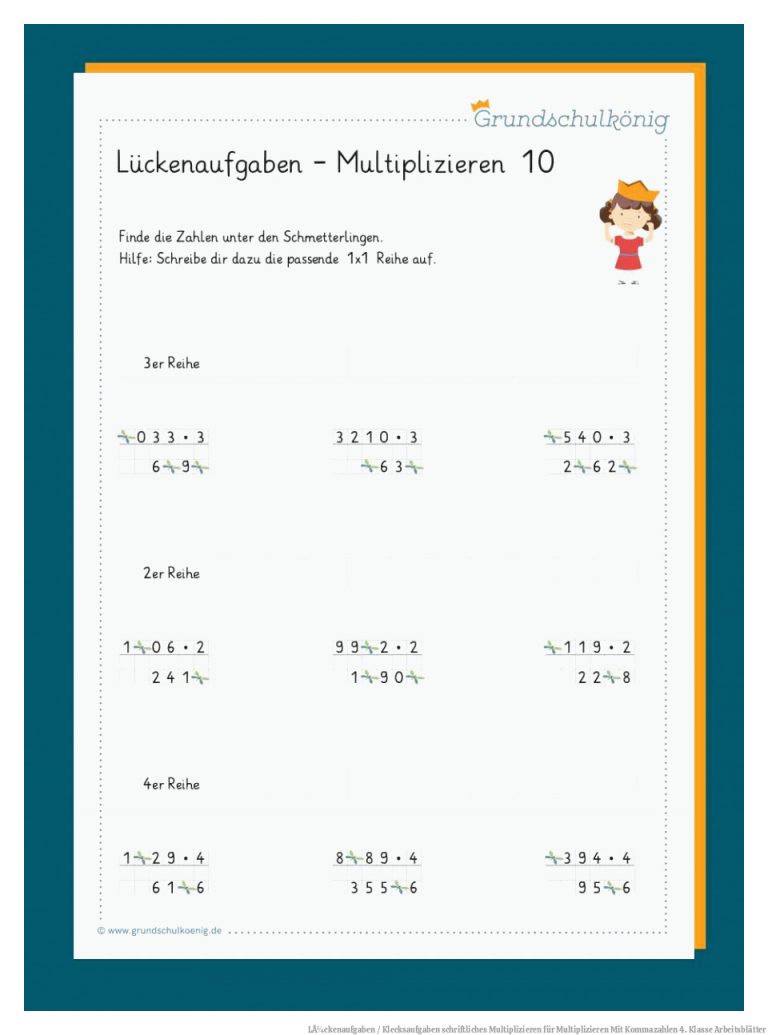 LÃ¼ckenaufgaben / Klecksaufgaben Schriftliches Multiplizieren Fuer Multiplizieren Mit Kommazahlen 4. Klasse Arbeitsblätter