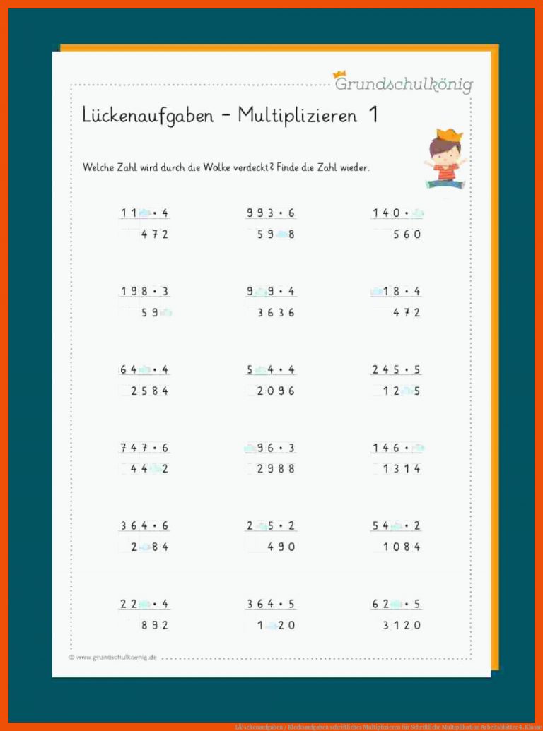 LÃ¼ckenaufgaben / Klecksaufgaben schriftliches Multiplizieren für schriftliche multiplikation arbeitsblätter 4. klasse