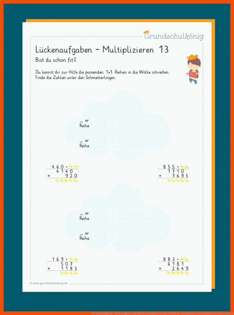 LÃ¼ckenaufgaben / Klecksaufgaben schriftliches Multiplizieren für schriftliche multiplikation arbeitsblätter 4. klasse schweiz