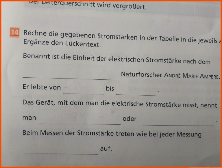 LÃ¼ckentext in Physik? für die elektrische stromstärke arbeitsblatt lösungen