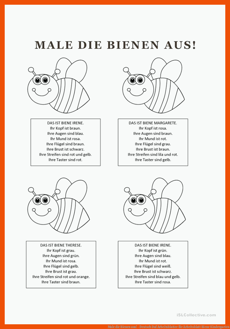 Male die Bienen aus! - Deutsch Daf Arbeitsblatter für arbeitsblatt biene kindergarten